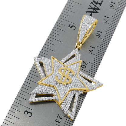 Men's Money Dollar Sign Lucky Star Custom Pendent Real Sterling Silver Charm Chain Set