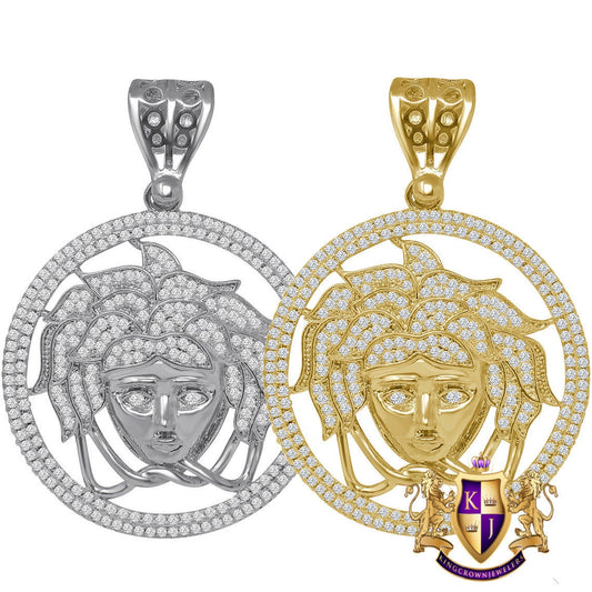 Real Genuine Sterling Silver Simulated Diamond 14K Gold Finish Custom Greek Lady Pendent Charm