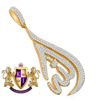 2.65' Real Genuine Italian Sterling Silver 2.00 Cwt. Simulated Diamond 14K Gold Over Allah God Muslim Islamic Arabic Charm Pendant 12+ Grams