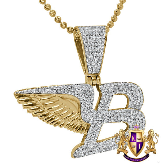 Real Genuine Yellow Gold Sterling Silver Simulated Diamond Flying B Symbol Logo Necklace Charm Pendant Set