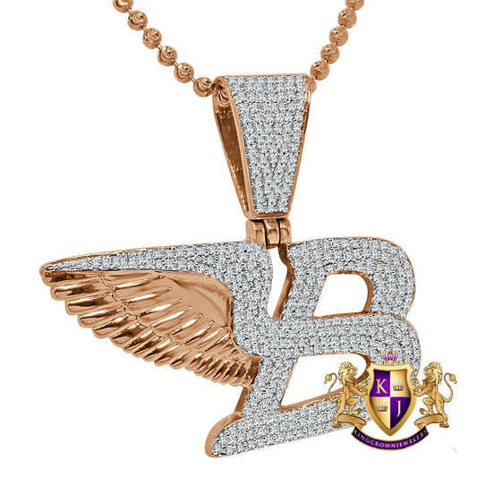14K Rose Gold On Real Sterling Silver Simulated Diamond Flying B Symbol Logo Necklace Charm Pendant Set