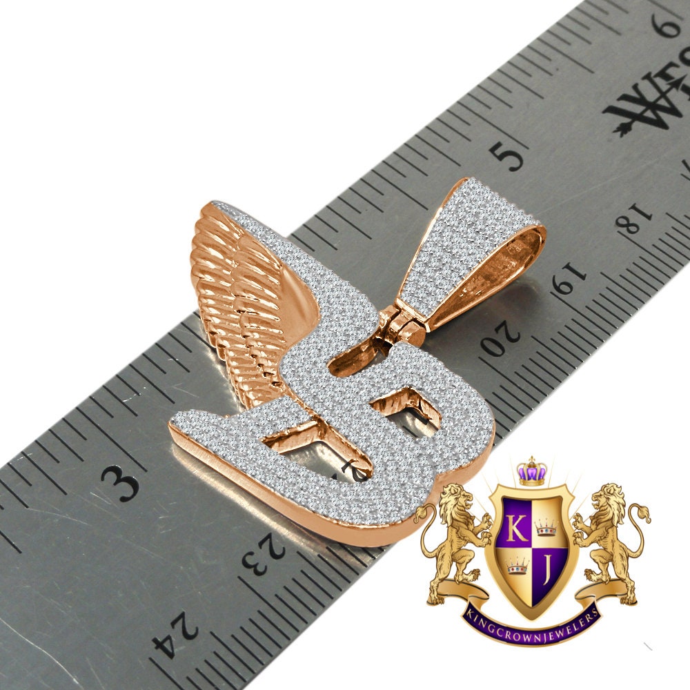 14K Rose Gold On Real Sterling Silver Simulated Diamond Flying B Symbol Logo Necklace Charm Pendant Set