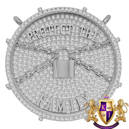Exclusive Custom Piece 14K White Gold Over Real Sterling Silver Protect The Family 3D Pendant Medallion Charm 41 + Grams