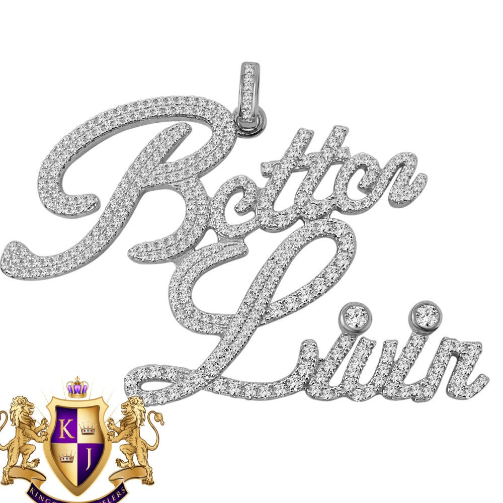 Custom Piece Big Bold XL Mens "Better Livin" 14k White Gold On Sterling Silver Charm Pendant