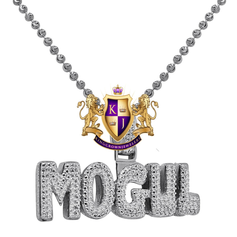 Genuine Sterling Silver White Gold Finish Mogul Charm Pendant Lab Simulated Diamond Chain Set
