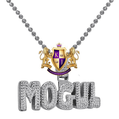 Genuine Sterling Silver White Gold Finish Mogul Charm Pendant Lab Simulated Diamond Chain Set