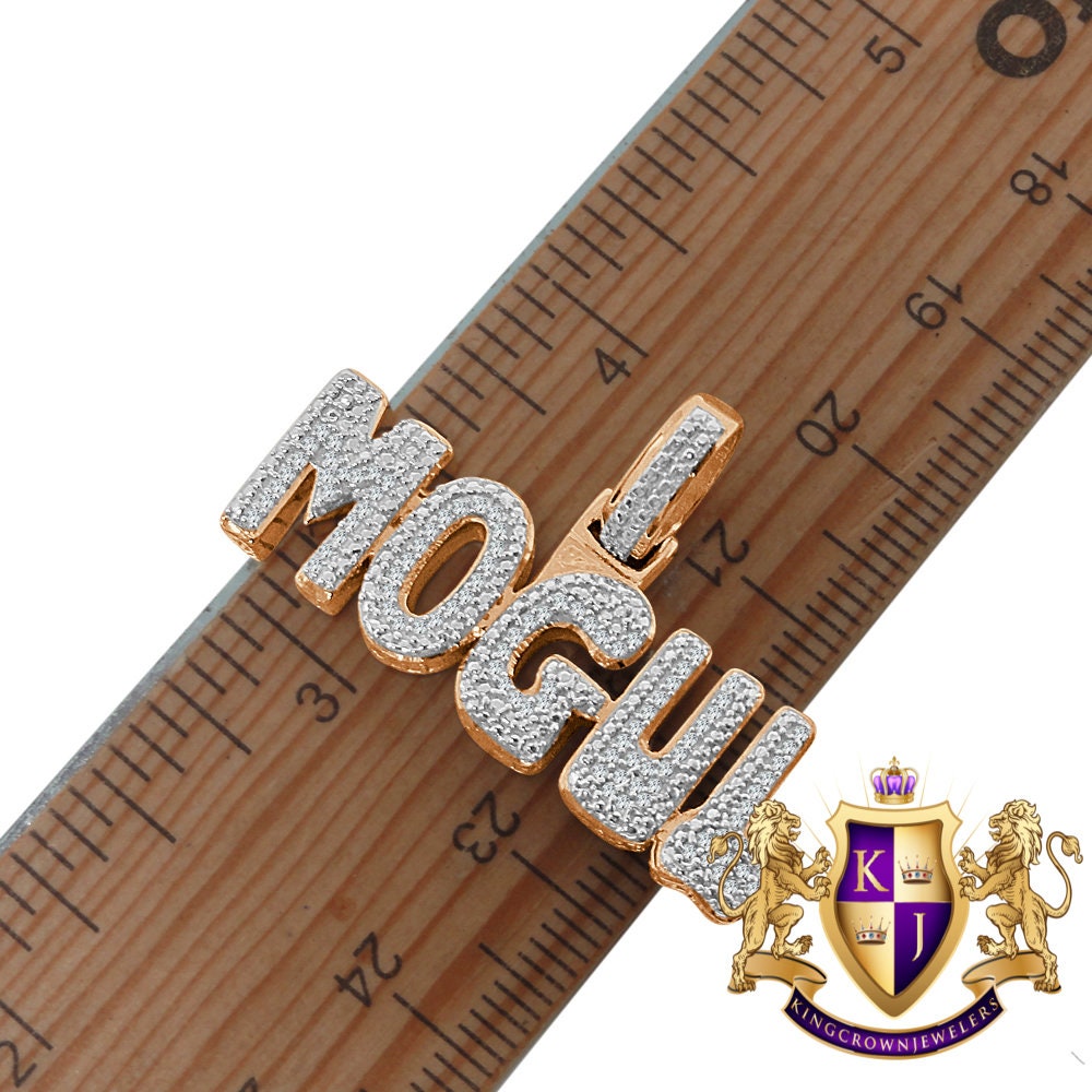 Genuine Sterling Silver Rose Gold Finish Mogul Charm Pendant Lab Simulated Diamond Chain Set