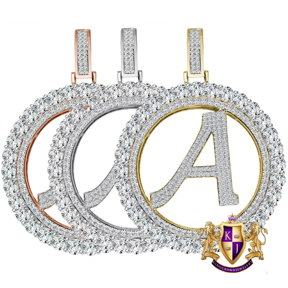 Big 3'' Solitaire 33+ Grams Genuine Sterling Silver 14K Yellow Gold Over Simulated Diamond Initial Letter Alphabet Pendant Charm Medallion