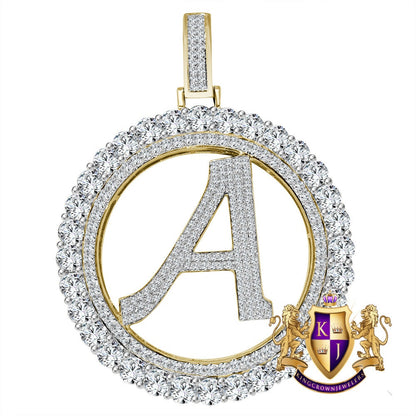 Big 3'' Solitaire 33+ Grams Genuine Sterling Silver 14K Yellow Gold Over Simulated Diamond Initial Letter Alphabet Pendant Charm Medallion
