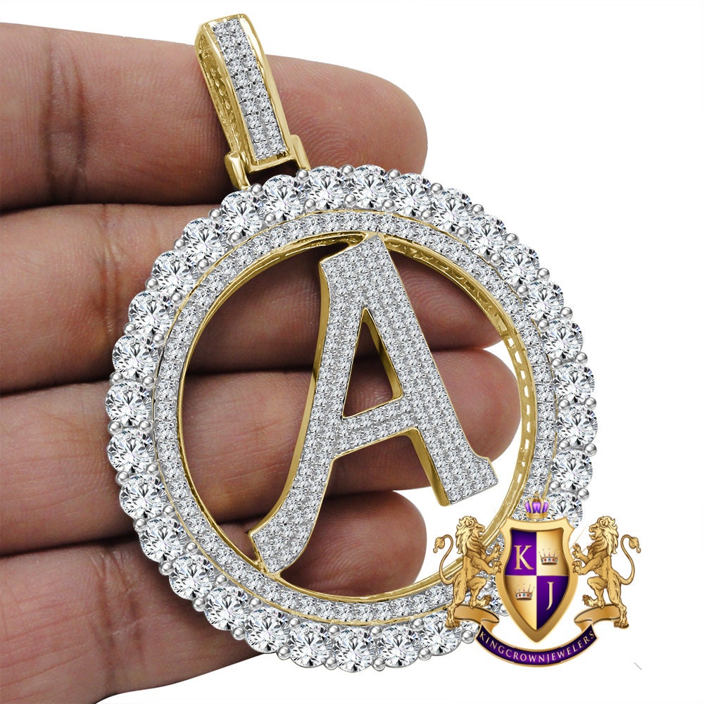 Big 3'' Solitaire 33+ Grams Genuine Sterling Silver 14K Yellow Gold Over Simulated Diamond Initial Letter Alphabet Pendant Charm Medallion