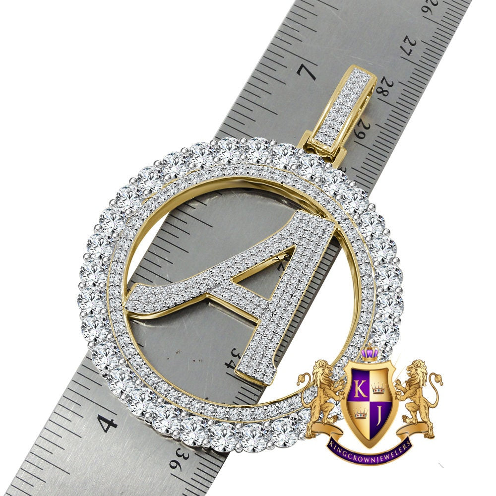 Big 3'' Solitaire 33+ Grams Genuine Sterling Silver 14K Yellow Gold Over Simulated Diamond Initial Letter Alphabet Pendant Charm Medallion