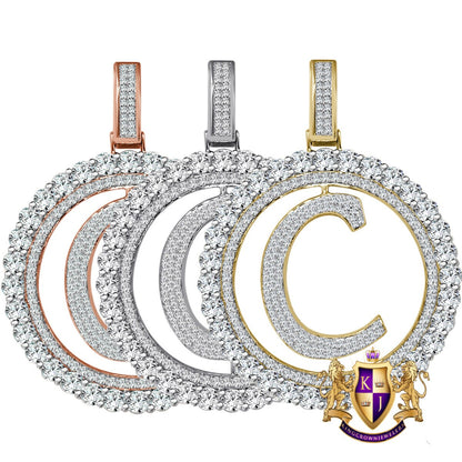Big XL 3'' Solitaire Real Sterling Silver Gold Finish Simulated Diamond Initial Letter Alphabet "C" Pendent Charm Medallion