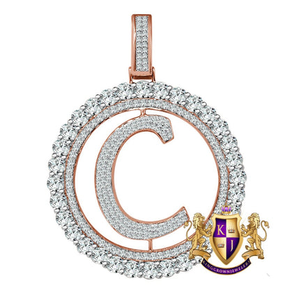 Big XL 3'' Solitaire Real Sterling Silver Gold Finish Simulated Diamond Initial Letter Alphabet "C" Pendent Charm Medallion