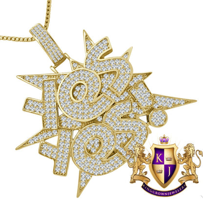 Celebrity Wear Custom Piece Real Yellow Gold Silver Simulated Diamond YES YES Pendent Charm + Chain