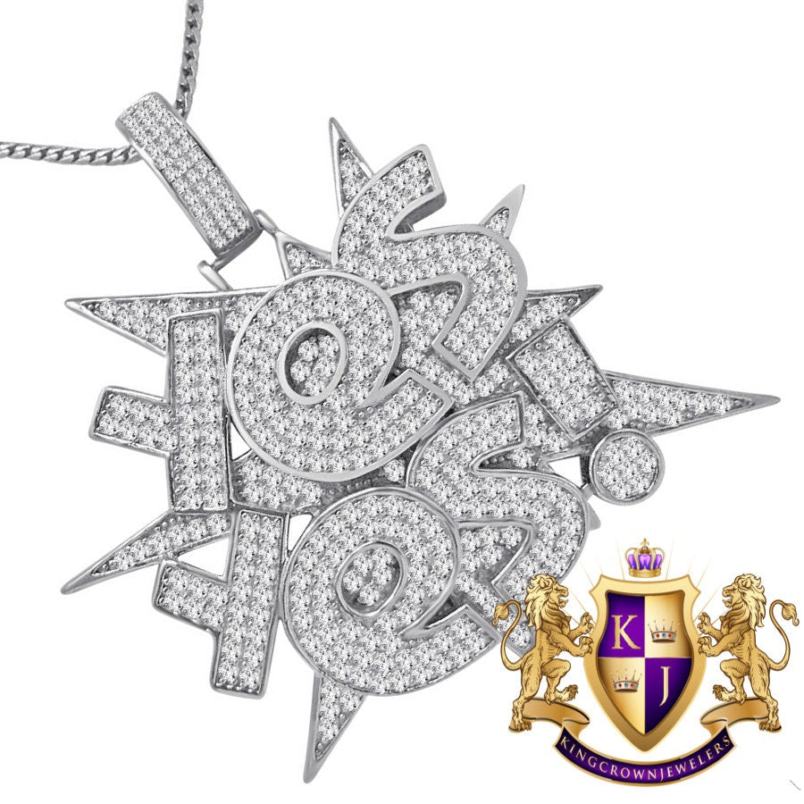 Celebrity Wear Custom Piece Real White Gold On Sterling Silver Simulated Diamond YES YES Pendent Charm + Chain