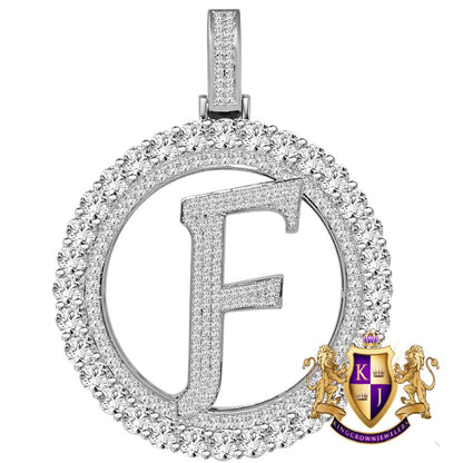Big XL 3'' Solitaire Real Sterling Silver Gold Finish Simulated Diamond Initial Letter Alphabet "F" Pendent Charm Medallion