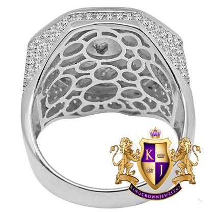 Men's Big Bold 22mm Genuine Real Sterling Silver 14k White Gold Over Masonic Freemason Mason G Compass 4.00 Cwt. Simulated Diamond Ring Band