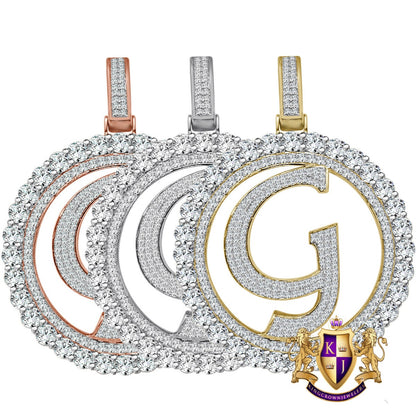 Big XL 3'' Solitaire Real Sterling Silver Gold Finish Simulated Diamond Initial Letter Alphabet "G" Pendent Charm Medallion