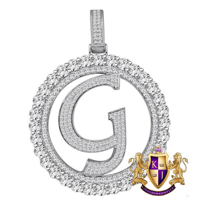 Big XL 3'' Solitaire Real Sterling Silver Gold Finish Simulated Diamond Initial Letter Alphabet "G" Pendent Charm Medallion