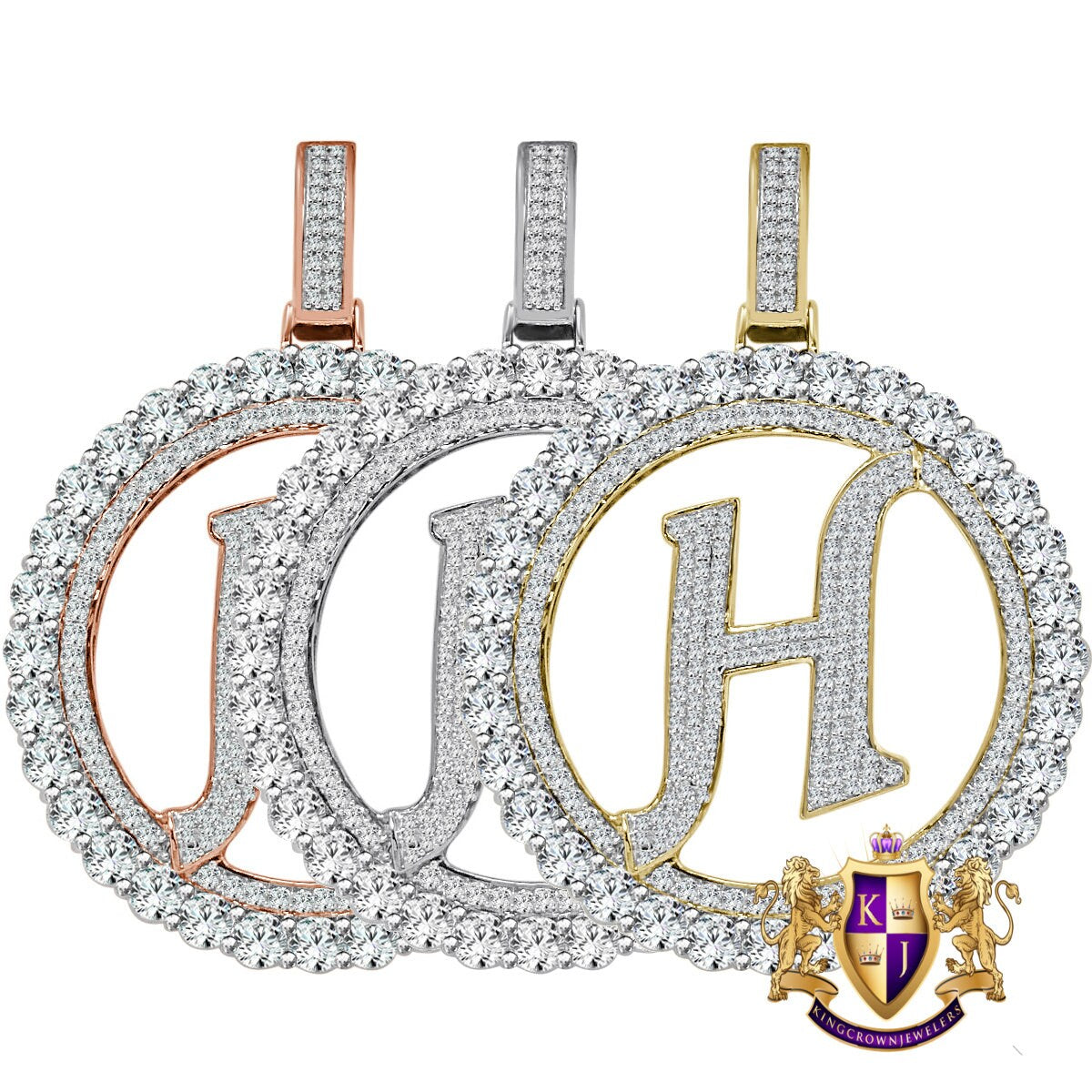 Big XL 3'' Solitaire Real Sterling Silver Gold Finish Simulated Diamond Initial Letter Alphabet "H" Pendent Charm Medallion