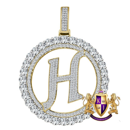 Big XL 3'' Solitaire Real Sterling Silver Gold Finish Simulated Diamond Initial Letter Alphabet "H" Pendent Charm Medallion