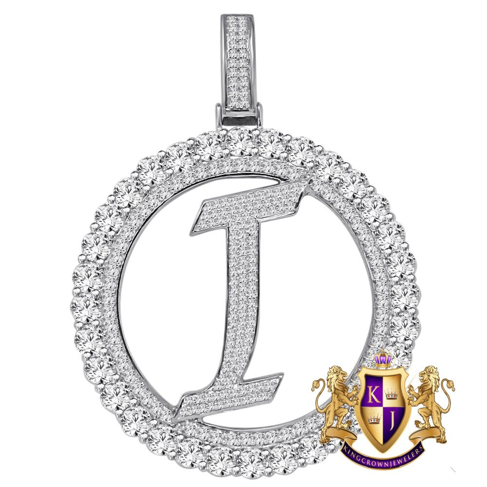 Big XL 3'' Solitaire Real Sterling Silver Gold Finish Simulated Diamond Initial Letter Alphabet "I" Pendent Charm Medallion