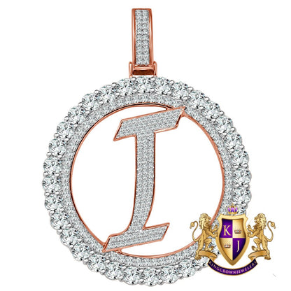 Big XL 3'' Solitaire Real Sterling Silver Gold Finish Simulated Diamond Initial Letter Alphabet "I" Pendent Charm Medallion