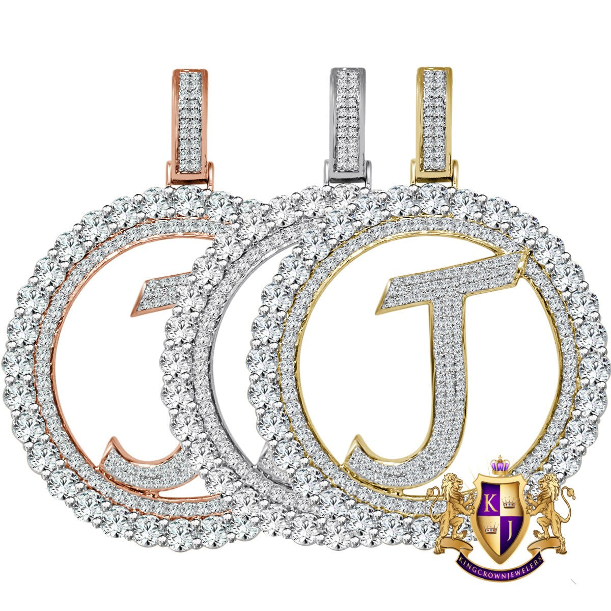 Big XL 3'' Solitaire Real Sterling Silver Gold Finish Simulated Diamond Initial Letter Alphabet "J" Pendent Charm Medallion