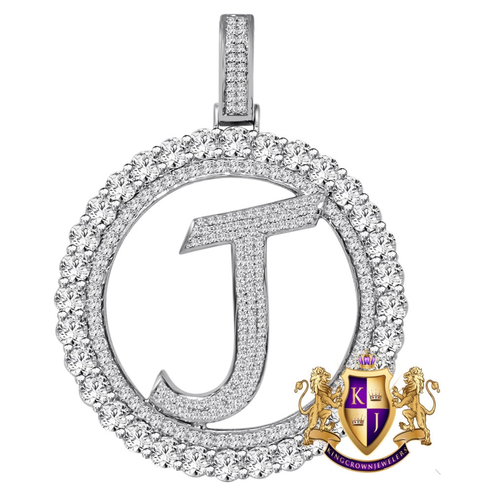 Big XL 3'' Solitaire Real Sterling Silver Gold Finish Simulated Diamond Initial Letter Alphabet "J" Pendent Charm Medallion