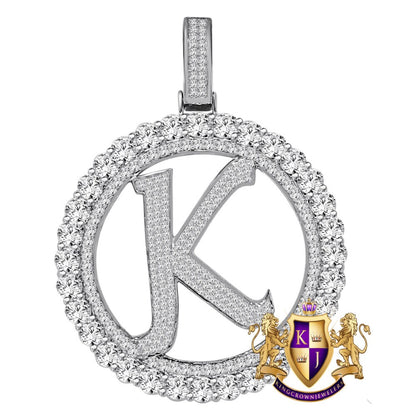 Big XL 3'' Solitaire Real Sterling Silver Gold Finish Simulated Diamond Initial Letter Alphabet "K" Pendent Charm Medallion