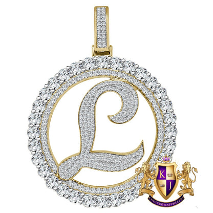 Big XL 3'' Solitaire Real Sterling Silver Gold Finish Simulated Diamond Initial Letter Alphabet "L" Pendent Charm Medallion