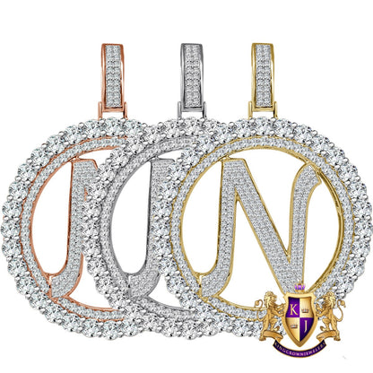 Big XL 3'' Solitaire Real Sterling Silver Gold Finish Simulated Diamond Initial Letter Alphabet "N" Pendent Charm Medallion