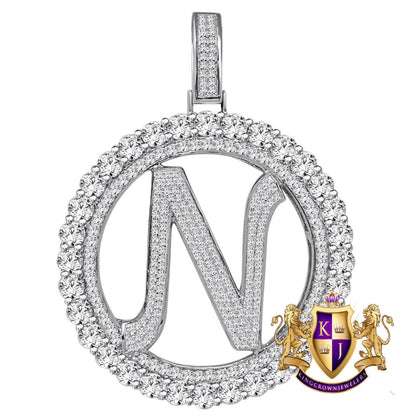 Big XL 3'' Solitaire Real Sterling Silver Gold Finish Simulated Diamond Initial Letter Alphabet "N" Pendent Charm Medallion