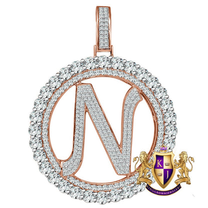 Big XL 3'' Solitaire Real Sterling Silver Gold Finish Simulated Diamond Initial Letter Alphabet "N" Pendent Charm Medallion