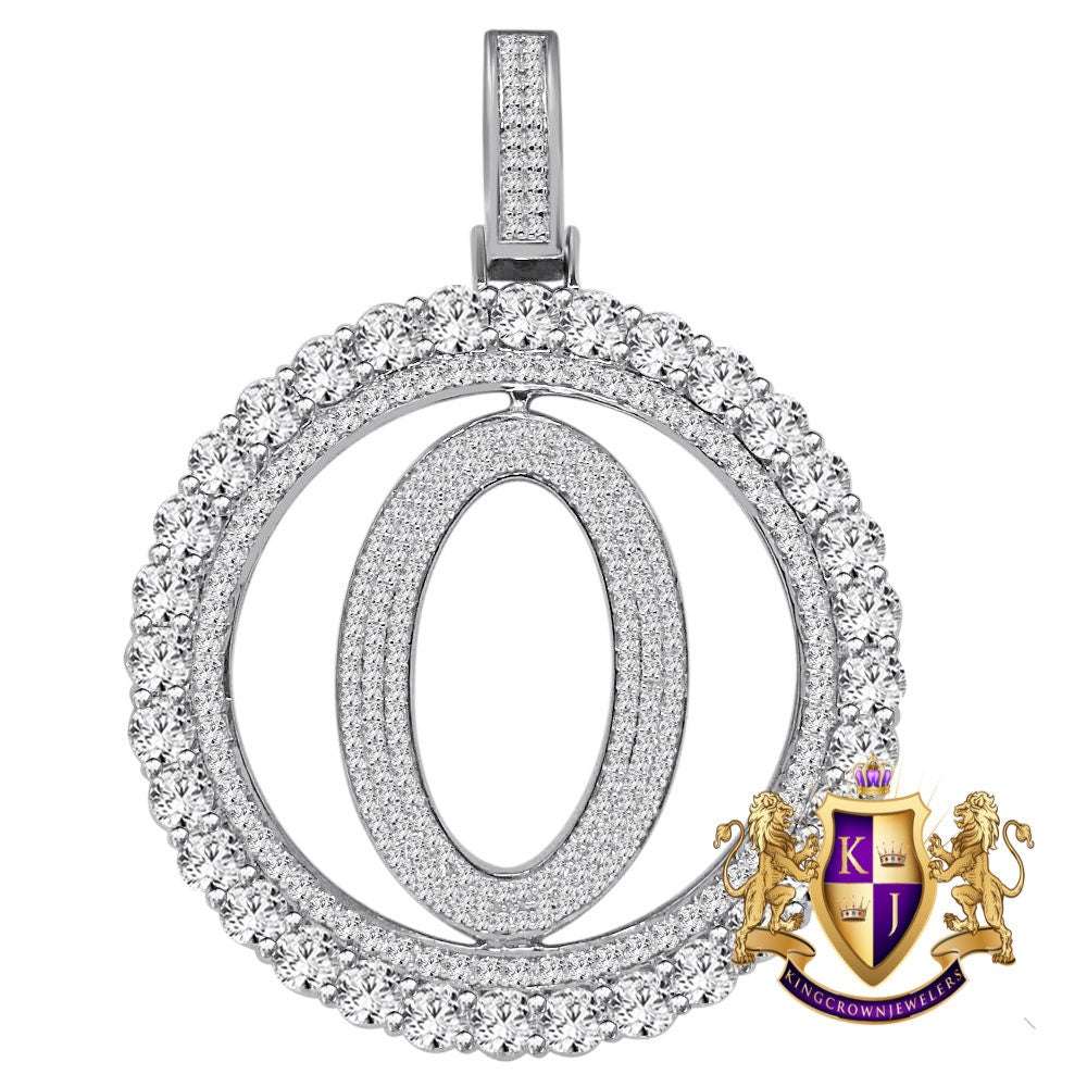 Big XL 3'' Solitaire Real Sterling Silver Gold Finish Simulated Diamond Initial Letter Alphabet "O" Pendent Charm Medallion