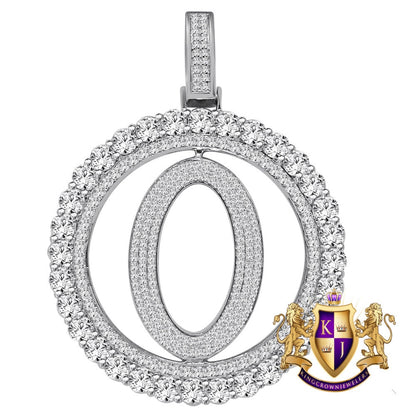 Big XL 3'' Solitaire Real Sterling Silver Gold Finish Simulated Diamond Initial Letter Alphabet "O" Pendent Charm Medallion