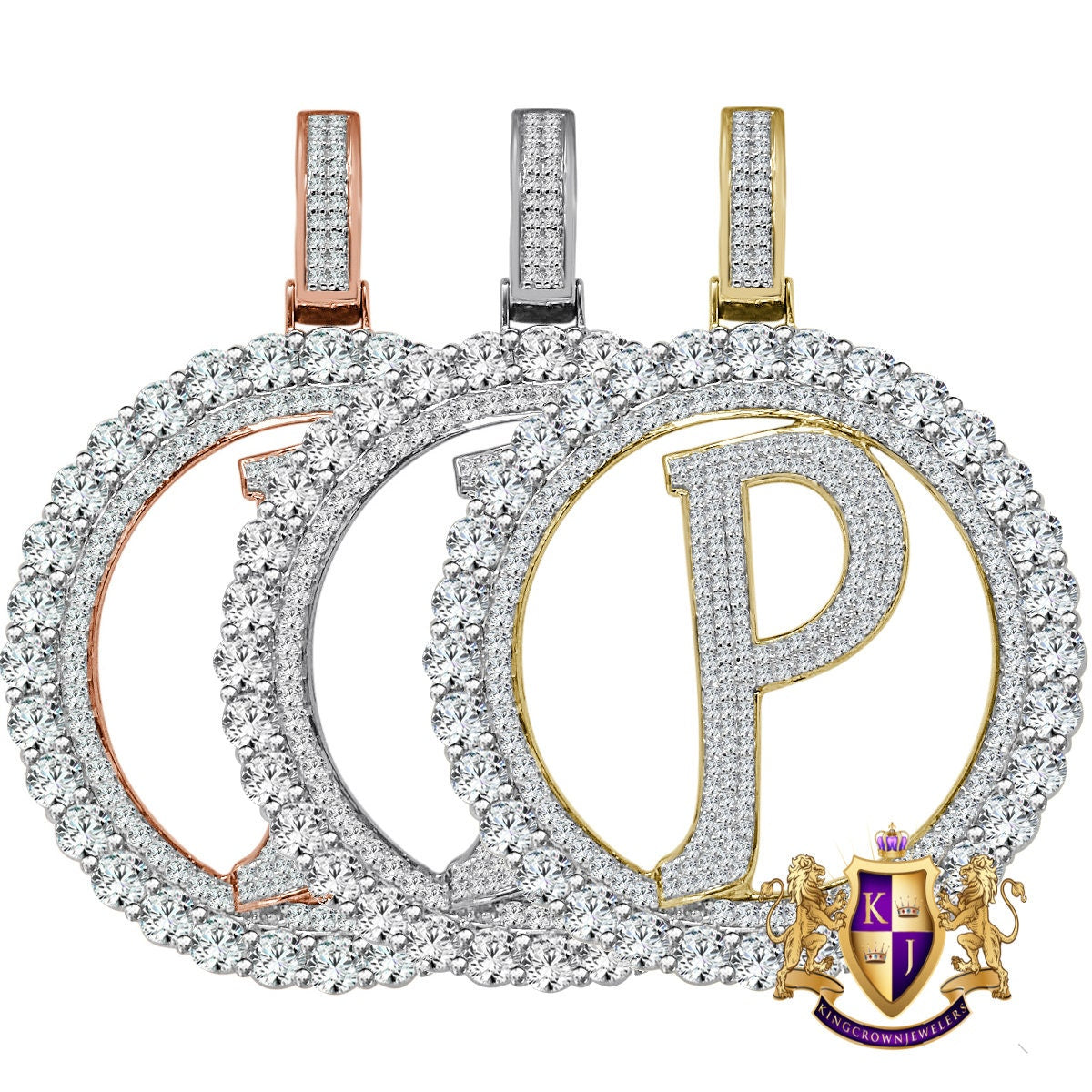 Big XL 3'' Solitaire Real Sterling Silver Gold Finish Simulated Diamond Initial Letter Alphabet "P" Pendent Charm Medallion