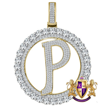 Big XL 3'' Solitaire Real Sterling Silver Gold Finish Simulated Diamond Initial Letter Alphabet "P" Pendent Charm Medallion