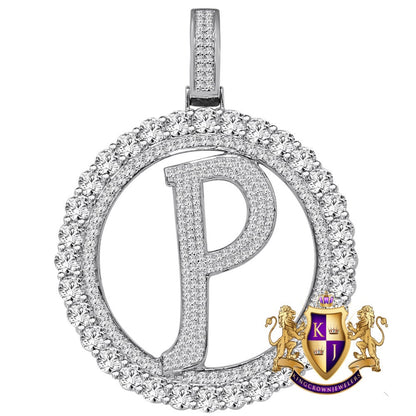 Big XL 3'' Solitaire Real Sterling Silver Gold Finish Simulated Diamond Initial Letter Alphabet "P" Pendent Charm Medallion