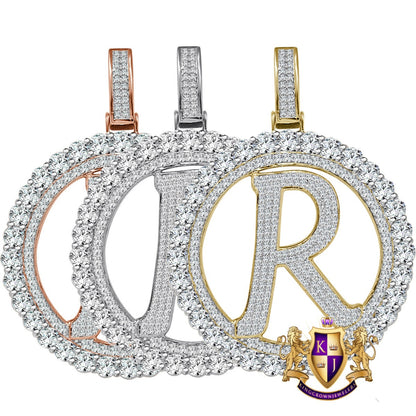 Big XL 3'' Solitaire Real Sterling Silver Gold Finish Simulated Diamond Initial Letter Alphabet "Q" Pendent Charm Medallion