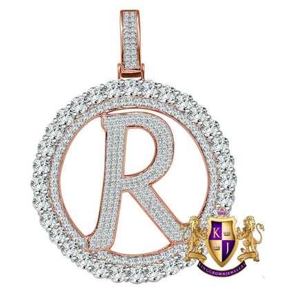 Big XL 3'' Solitaire Real Sterling Silver Gold Finish Simulated Diamond Initial Letter Alphabet "Q" Pendent Charm Medallion