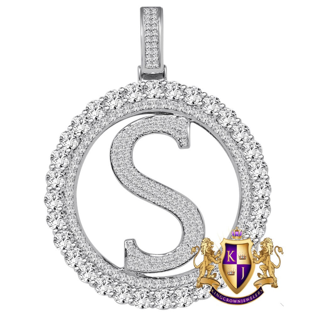 Big XL 3'' Solitaire Real Sterling Silver Gold Finish Simulated Diamond Initial Letter Alphabet "S" Pendent Charm Medallion