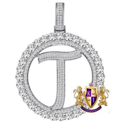 Big XL 3'' Solitaire Real Sterling Silver Gold Finish Simulated Diamond Initial Letter Alphabet "T" Pendent Charm Medallion