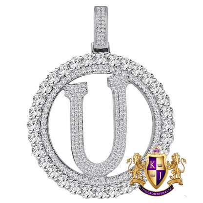 Big XL 3'' Solitaire Real Sterling Silver Gold Finish Simulated Diamond Initial Letter Alphabet "U" Pendent Charm Medallion