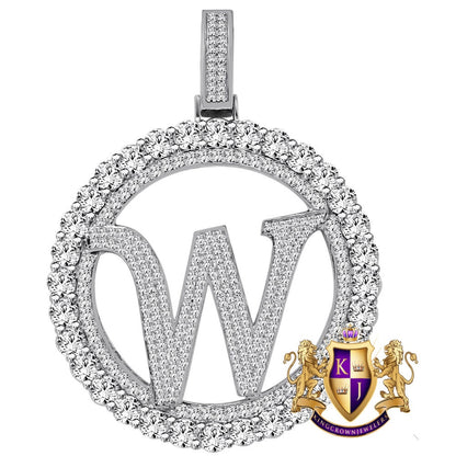 Big XL 3'' Solitaire Real Sterling Silver Gold Finish Simulated Diamond Initial Letter Alphabet "W" Pendent Charm Medallion