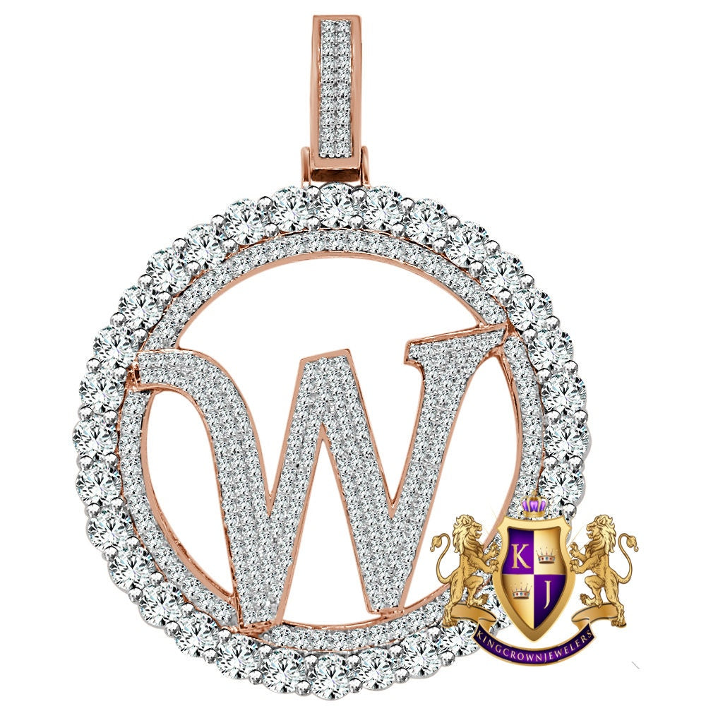Big XL 3'' Solitaire Real Sterling Silver Gold Finish Simulated Diamond Initial Letter Alphabet "W" Pendent Charm Medallion