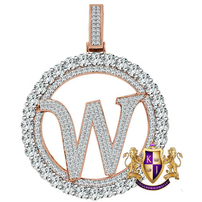Big XL 3'' Solitaire Real Sterling Silver Gold Finish Simulated Diamond Initial Letter Alphabet "W" Pendent Charm Medallion
