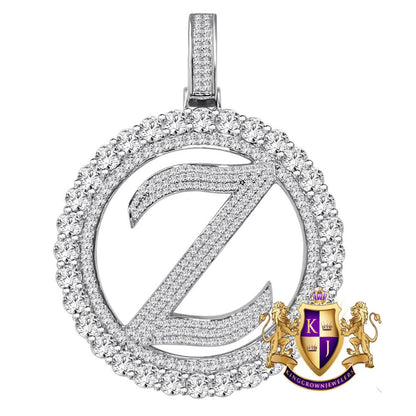 Big XL 3'' Solitaire Real Sterling Silver Gold Finish Simulated Diamond Initial Letter Alphabet "Z" Pendent Charm Medallion