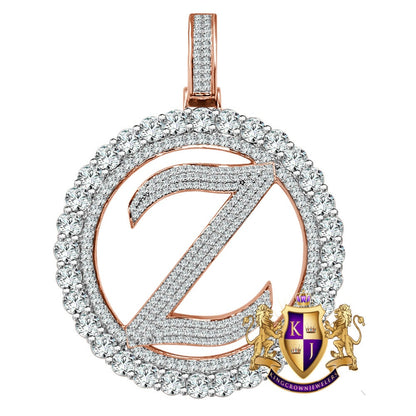 Big XL 3'' Solitaire Real Sterling Silver Gold Finish Simulated Diamond Initial Letter Alphabet "Z" Pendent Charm Medallion