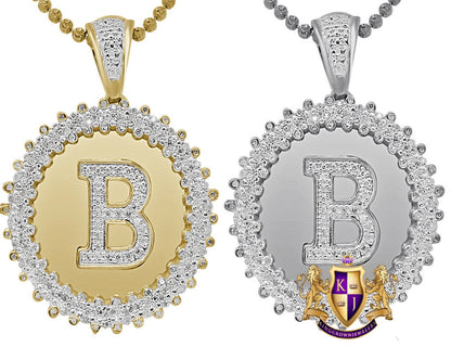 Real Genuine Authentic Diamond 0.85 Cwt. Initial Letter Alphabet "B" Round Flower Pendent Charm Chain Set 1.65''